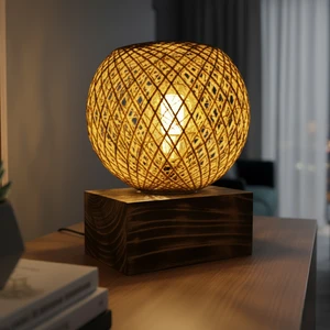 Celestia Home Ahşap Kaide Masa Lambası, Minimalist Gece Lambası, Endüstriyel Tasarım, Dekoratif Abajur Aydınlatma