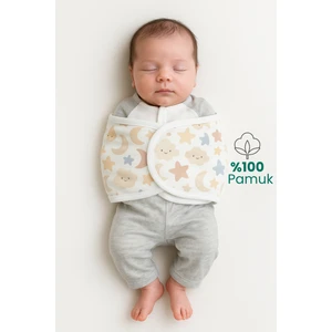 Bebek Yarım Kundak 0-4 Ay Bulut Desenli %100 Pamuk Çift Taraflı Bel Destekli Hazır Kemer Kundak