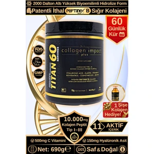 Dr. Sammy's Kolajen 10.000 Mg Tip 1-3 %100 Saf Patentli Hidrolize Sığır Kolajeni, 150MG Hyaluronik Asit, 500 Mg Vitamin C, 200 Mg Glutatyon, 25MG Resveratrol, 100 Mg Elastin, Titan 60 Diyet Takviyesi