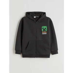 Kapüşonlu Minecraft Baskılı Erkek Çocuk Fermuarlı Sweatshirt  (W5)