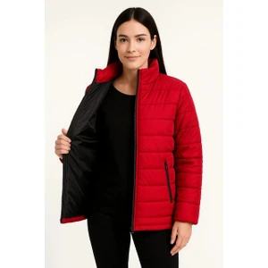 Kadın Bomber Mont Ceket – Su Itici Kumaş, Kapitone Astarlı, Fermuarlı, Kışlık - Kırmızı