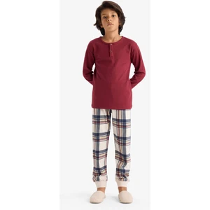 Erkek Çocuk Pijama Takımı Waffle Uzun Kollu Üst Kareli Uzun Alt F1895A825AU