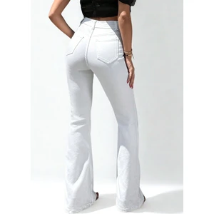 Kadın Yüksek Bel Likralı Ispanyon Paça Jeans Kot Pantolon Beyaz