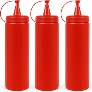 Kapaklı Sosluk, Ketçaplık – Sıkma Tip Yağdanlık ve Sos Şişesi Seti Plastik Kırmızı ( 3 Adet )