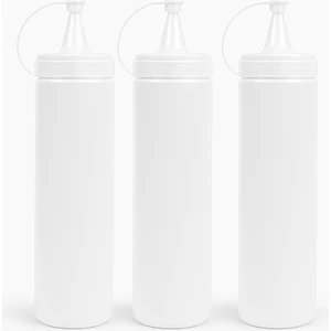 Kapaklı Sosluk, Ketçaplık – Sıkma Tip Yağdanlık ve Sos Şişesi Seti Plastik Beyaz 3 Adet )