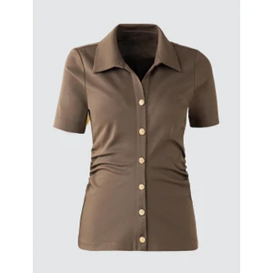 Jimmy Key Bronz Haki Kısa Kollu Gömlek Yaka Dar Kesim Dokuma Bluz