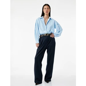 Regular Fit Pile Detaylı Uzun Kollu Poplin Gömlek