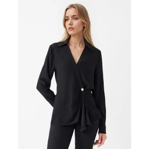 Jimmy Key Siyah Ceket Yaka Düğme Detaylı Uzun Kollu Gömlek