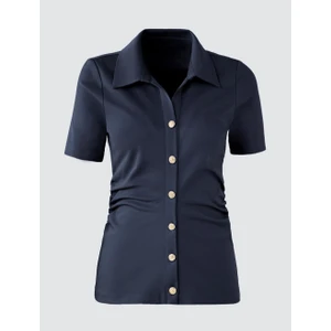 Jimmy Key Lacivert Kısa Kollu Gömlek Yaka Dar Kesim Dokuma Bluz