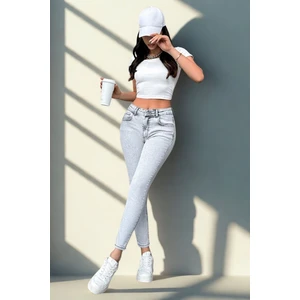 Polo State Kadın Likralı Skinny Kot Pantolon Gri