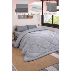 Çift Kişilik Özel Çantalı 6 Parça Wellsoft Yorgan Seti | Lastikli Çarşaf, 2 Yastık, 2 Kılıf