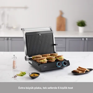 Grilliant 1342H 3 In 1 Inox Gövde Çift Taraflı Xl Döküm Plaka Tost ve Izgara Makinesi