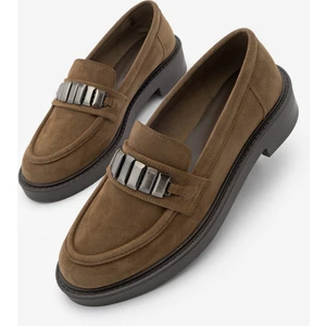 Kadın Loafer Makosen Tokalı Günlük Ayakkabı Vilyum Taba Süet