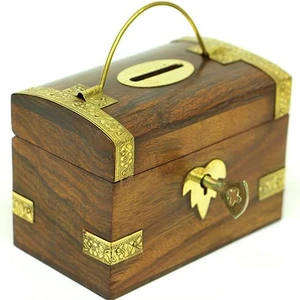 Kumbara Kilitli Ahşap Kutu Kumbara Hediyelik