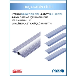 Duşakabin Mıknatıs 1 Takım ve 4 Adet Duşakabin Suluk Fitili Set 200 cm (4-5-6 Mm)