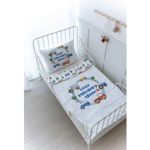 Organik Baskılı Bebek Boy (100X150) Yorgan Seti - For Baby Serisi - Mavi Çemberde Arabalar