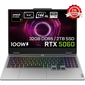 LOQ 15AHP10 AMD Ryzen 7-250 32GB DDR5 2TB SSD RTX 5060 8GB 100W 15.6 inç Full HD 144Hz IPS FreeDos Gaming Laptop (83JG006ETRv5)