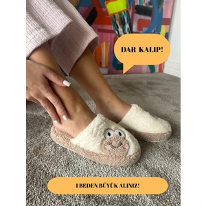 Kadın Sessiz Taban Yumuşak ve Hafif Kurbağa Desenli Peluş Ev Terliği