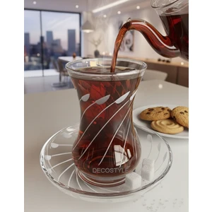 Paşabahçe Mila Serisi Desenli Çay Seti (6 Kişilik) - Modern ve Dekorlu Tiryaki Boy