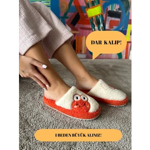 Kadın Sessiz Taban Yumuşak ve Hafif Kurbağa Desenli Peluş Ev Terliği