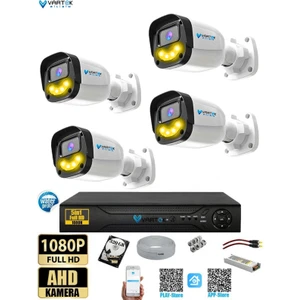 4`lü 5mp Full Hd 1080P Atom Ledli  Güvenlik Kamera Seti Gece Renkli Tak Çalıştır Ip Gerektirmez