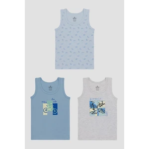 Erkek Çocuk Pamuklu Bisiklet Yaka Baskılı Atlet Tişört 3'lü Paket 2524 Renkli