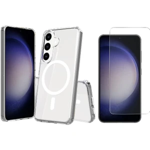 Galaxy S25 Fe Kılıf Magsafe Şarj Özellikli Şeffaf Sert Pc Zore Embos Kapak + Esnek Nano Ekran Koruyucu