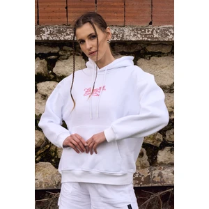 Kadın Nakış Detaylı Kapüşonlu Sweatshirt Beyaz