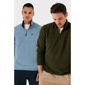Slim Fit Anti-Pilling Tüylenme Yapmayan Bato Yaka Şardonlu 2'li Paket Polar Erkek Polar 5906001S2