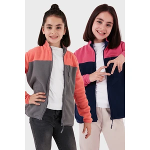 Yumuşak Dokulu Fermuarlı Renk Bloklu Dik Yaka Cepli 2'li Paket Hırka Polar Çocuk POLAR 5905001S2