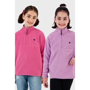 Yumuşak Dokulu Fermuarlı Dik Yaka Şardonlu 2'li Paket Polar Çocuk Polar 5905002S2