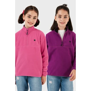 Yumuşak Dokulu Fermuarlı Dik Yaka Şardonlu 2'li Paket Polar Çocuk Polar 5905002S2