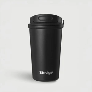 4 Work Flip Open Coffee Mug Çelik Termos 400 ml Black ST-250