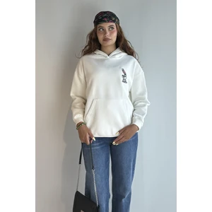 Kadın Kapüşonlu Baskı Detaylı Kanguru Cepli Oversize Sweatshirt