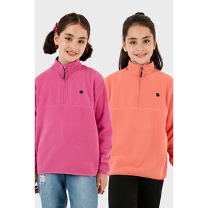 Yumuşak Dokulu Fermuarlı Dik Yaka Şardonlu 2'li Paket Polar Çocuk Polar 5905002S2