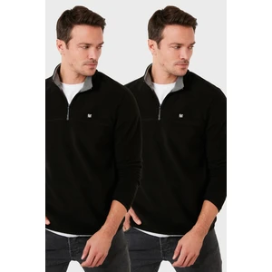 Slim Fit Anti-Pilling Tüylenme Yapmayan Bato Yaka Şardonlu 2'li Paket Polar Erkek Polar 5906001S2