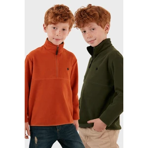 Yumuşak Dokulu Fermuarlı Dik Yaka Şardonlu 2'li Paket Polar Çocuk Polar 5905002S2