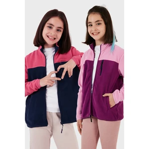 Yumuşak Dokulu Fermuarlı Renk Bloklu Dik Yaka Cepli 2'li Paket Hırka Polar Çocuk POLAR 5905001S2