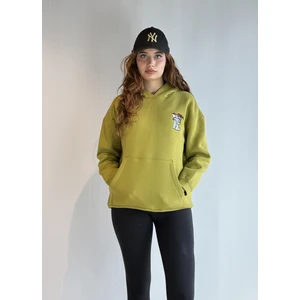 Kadın Kapüşonlu Baskı Detaylı Kanguru Cepli Oversize Sweatshirt
