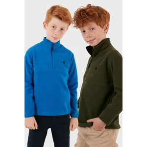 Yumuşak Dokulu Fermuarlı Dik Yaka Şardonlu 2'li Paket Polar Çocuk Polar 5905002S2