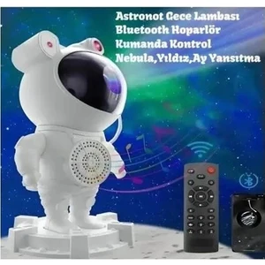 Bluetooth Özellikli Astronot Gece Lambası – Yıldızlı Gökyüzü Projeksiyonlu, Uzaktan Kumandalı Müzikli Lamba