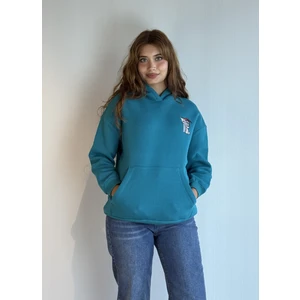 Kadın Kapüşonlu Baskı Detaylı Kanguru Cepli Oversize Sweatshirt