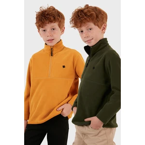 Yumuşak Dokulu Fermuarlı Dik Yaka Şardonlu 2'li Paket Polar Çocuk Polar 5905002S2