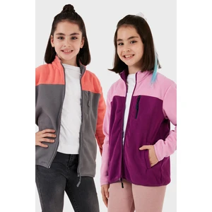 Yumuşak Dokulu Fermuarlı Renk Bloklu Dik Yaka Cepli 2'li Paket Hırka Polar Çocuk POLAR 5905001S2