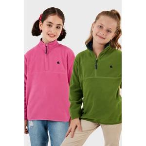 Yumuşak Dokulu Fermuarlı Dik Yaka Şardonlu 2'li Paket Polar Çocuk Polar 5905002S2