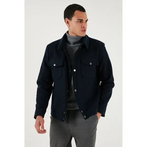 Slim Fit Ceket Yaka Astarlı Kaşe Kaban Erkek Kaban 58400347