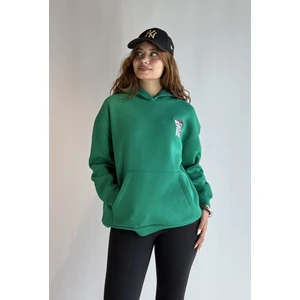 Kadın Kapüşonlu Baskı Detaylı Kanguru Cepli Oversize Sweatshirt