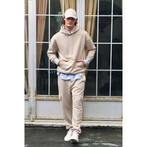 Erkek Oversize Kapüşonlu Sweatshirt Bej