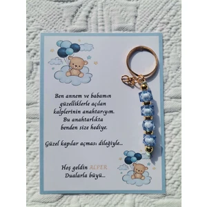 72 Adet Isme Özel Tasarım Mavi Anahtarlık Hastane Yeni Doğan 40 Mevlidi Dağıtmalık Hediyelik