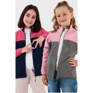 Yumuşak Dokulu Fermuarlı Renk Bloklu Dik Yaka Cepli 2'li Paket Hırka Polar Çocuk POLAR 5905001S2